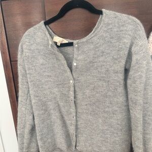 Sezane Light Gray Button-Up Wool Blend Cardigan